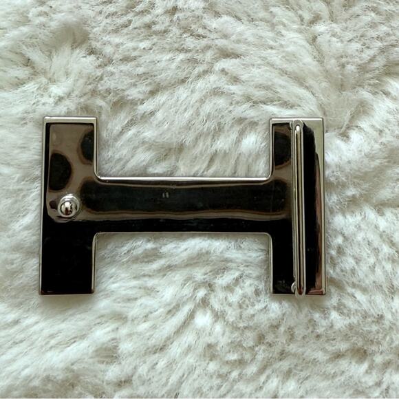 Hermes 32mm H Creme White Enamel Silvertone Belt Buckle Authentic main image 4